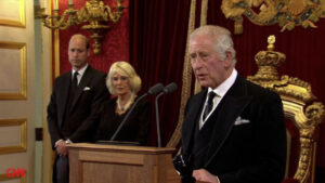 The King at the Accession Council (10 September 2022), with the Queen and Prince of Wales.