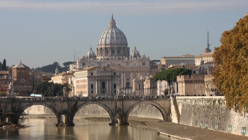 St Peter's Basilica behind the Ponte Sant’Angelo, Rome